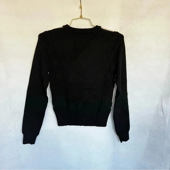 Argyle Pattern Crewneck Sweater Long Sleeve Black Multicolor Stretchy Material - Picture 5 of 7